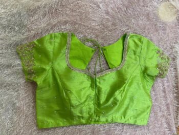 pure silk hand embroidery blouse pista green saree maggam blouse /raw silk zardosi blouse /hand embroidered blouse/ready made blouse