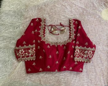 Hand Embroidered Pure Silk Blouse: Red Zardosi Maggam Saree Blouse