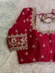 Hand Embroidered Pure Silk Blouse: Red Zardosi Maggam Saree Blouse