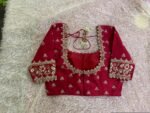 Hand Embroidered Pure Silk Blouse: Red Zardosi Maggam Saree Blouse