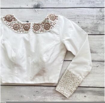 pure silk hand embroidery blouse /cream maggam blouse /raw silk zardosi blouse / multicolor chand embroidered blouse/ ready handmade blouse