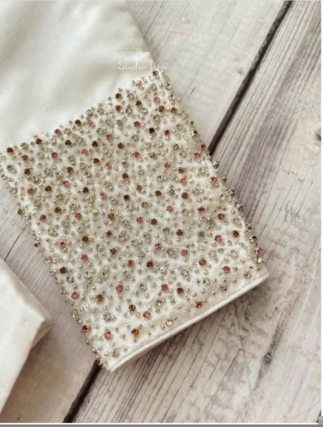 pure silk hand embroidery blouse /cream maggam blouse /raw silk zardosi blouse / multicolor chand embroidered blouse/ ready handmade blouse