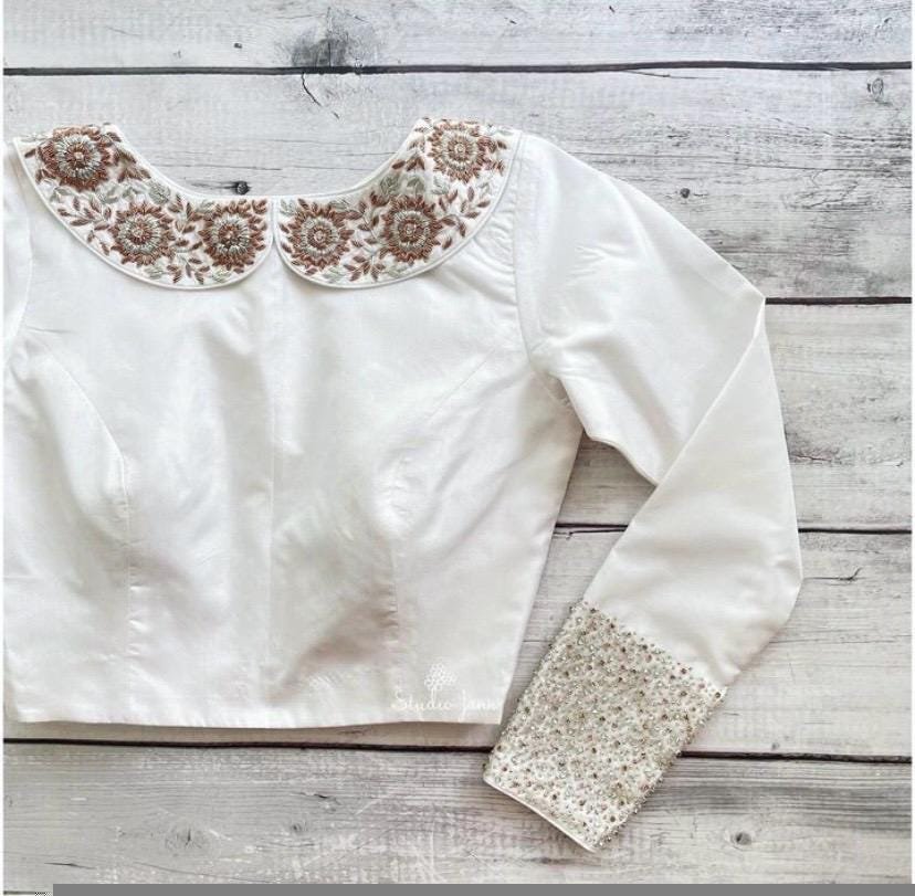pure silk hand embroidery blouse /cream maggam blouse /raw silk zardosi blouse / multicolor chand embroidered blouse/ ready handmade blouse
