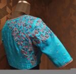 pure silk hand embroidery blouse/blue maggam blouse /raw silk zardosi blouse/blue hand embroidered blouse/designer readymade handwork blouse
