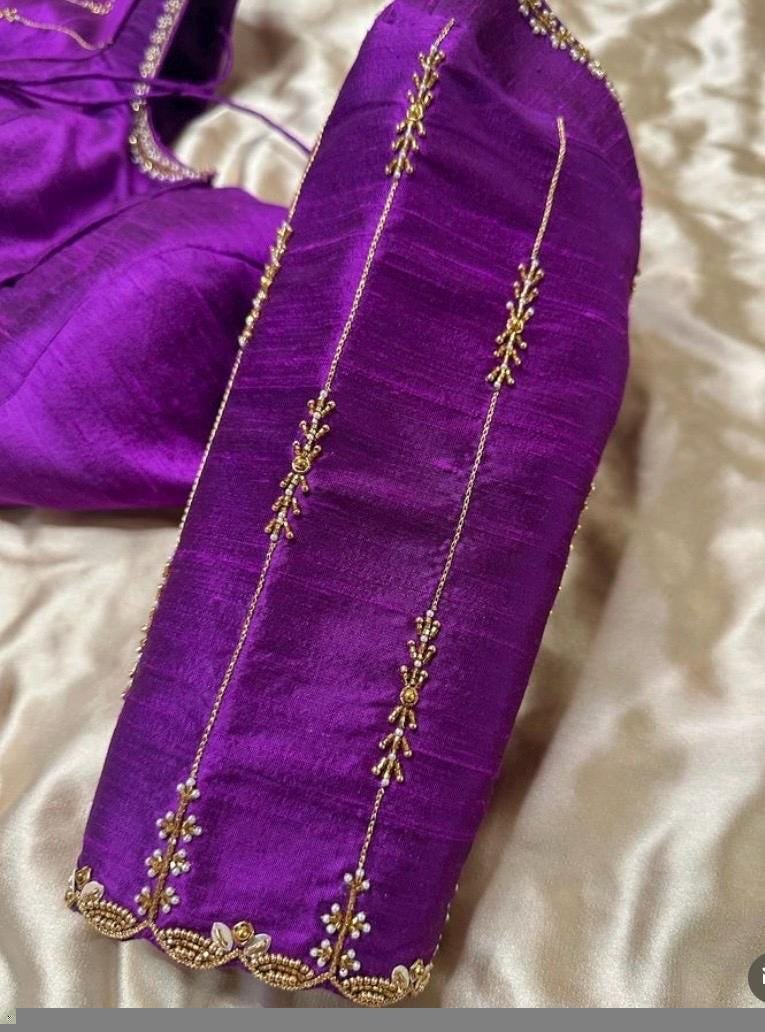Purple hand embroidery blouse/saree maggam work blouse/purple saree blouse/purple hand embroidered blouse/ready made blouse zardosi/voggish