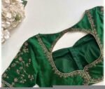 Hand Embroidered Zardosi Blouse: Green Raw Silk Maggam Blouse