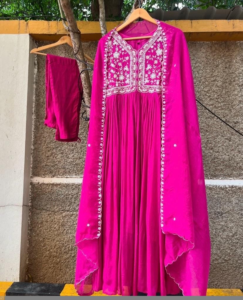 Pink Anarkali suit usa/anarkali pink kurta full sleeve/pink full sleeve anarkali/pink anarkali/Indian dresses/pink red anarkali with dupatta