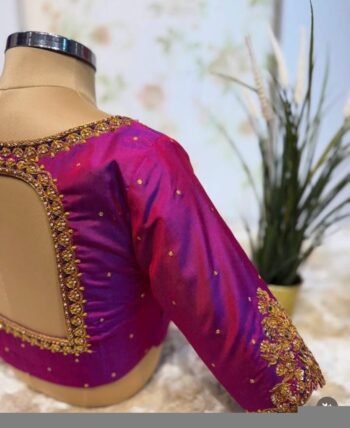 pure silk hand embroidery blouse/saree maggam blouse/purple zardosi blouse/hand embroidered blouse /magenta pink ready made blouse zardosi