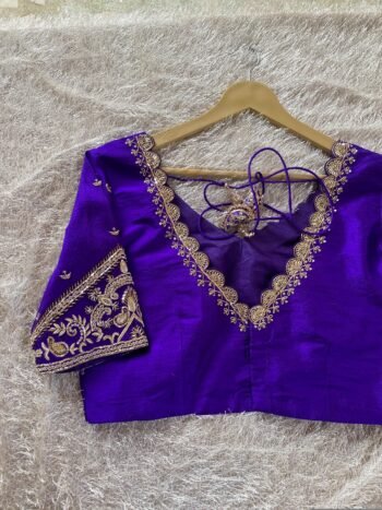 pure silk purple hand embroidery blouse /saree maggam blouse/pure raw silk zardosi blouse /hand embroidered blouse/purple ready made blouse