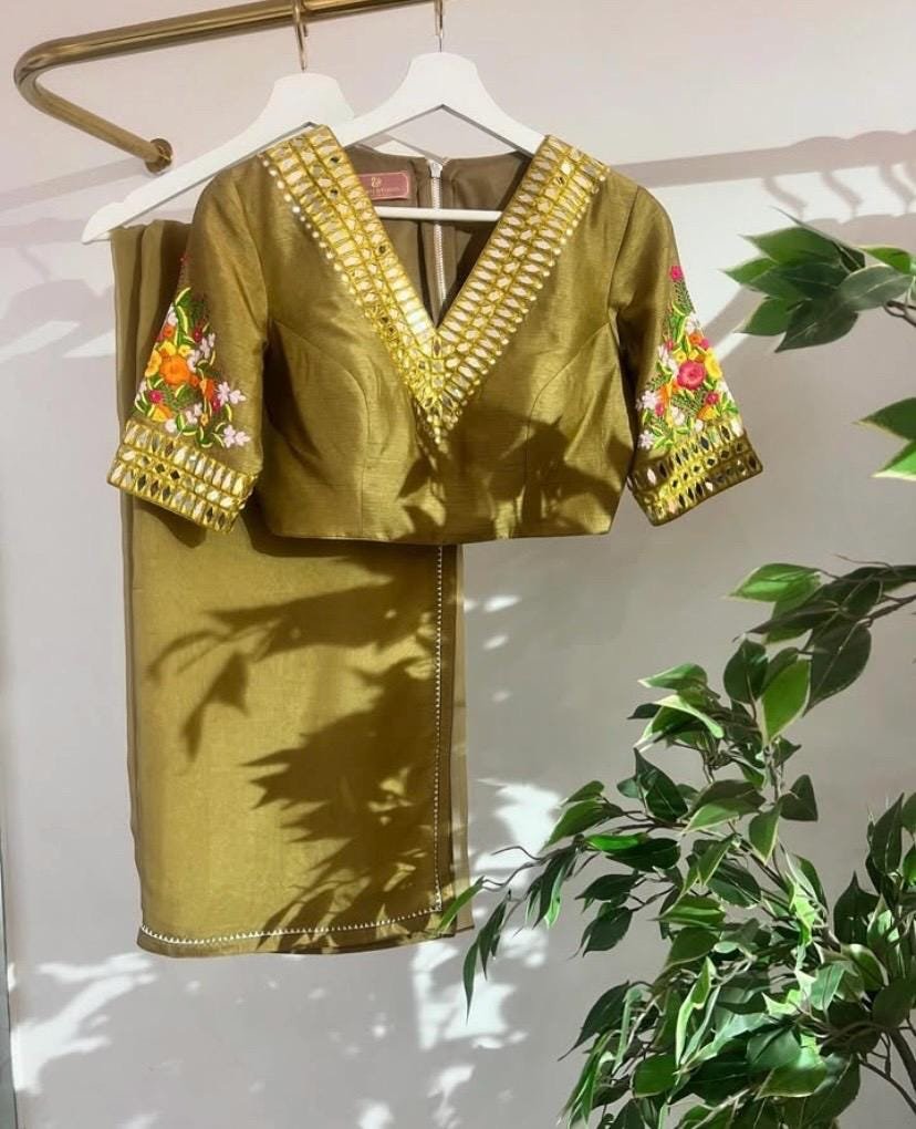 Mehendi green organza saree/floral organza silk blouse|green silk saree/mehendi outfit|sarees USA|organza saree floral embroidery blouse usa
