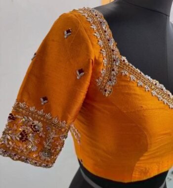 pure silk hand embroidery blouse/saree maggam blouse/orange zardosi blouse hand embroidered modern blouse/ready made blouse zardosi