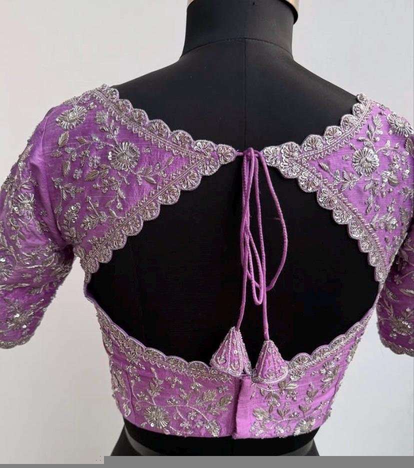 Lavender hand embroidery blouse/saree maggam work blouse/hand embroidery saree blouse/hand embroidered blouse/lavender ready made blouse usa
