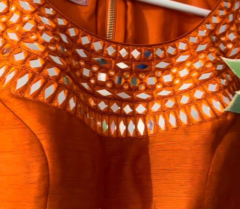 Orange Floral Organza Silk Saree: Embroidered Blouse, USA