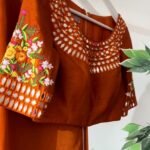 Orange Floral Organza Silk Saree: Embroidered Blouse, USA