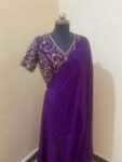 Purple hand work saree with blouse|purple embroidered saree with ready blouse|purpleheavy blouse|embroidered blouse with saree|scallop saree