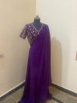 Purple hand work saree with blouse|purple embroidered saree with ready blouse|purpleheavy blouse|embroidered blouse with saree|scallop saree
