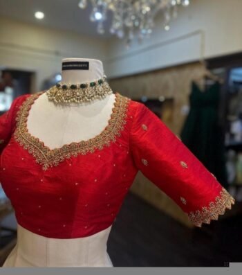pure silk red hand embroidery blouse /saree maggam blouse/raw silk zardosi blouse /red hand embroidered blouse/ready made blouse zardosi