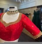 pure silk red hand embroidery blouse /saree maggam blouse/raw silk zardosi blouse /red hand embroidered blouse/ready made blouse zardosi