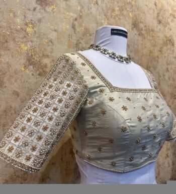 pure silk hand embroidery blouse/cream saree maggam blouse/raw silk zardosi blouse/hand embroidered blouse/beige ready made blouse zardosi