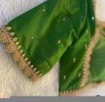 Hand Embroidered Green Silk Saree Blouse: Zardosi Maggam Work