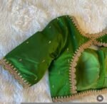 Hand Embroidered Green Silk Saree Blouse: Zardosi Maggam Work