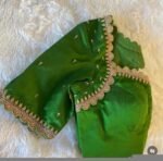 Hand Embroidered Green Silk Saree Blouse: Zardosi Maggam Work