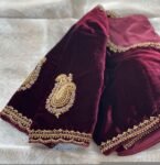 pure velvet hand embroidery blouse/v neck maggam blouse/red zardosi blouse/velvet hand embroidered blouse/burgundy velvet ready made blouse