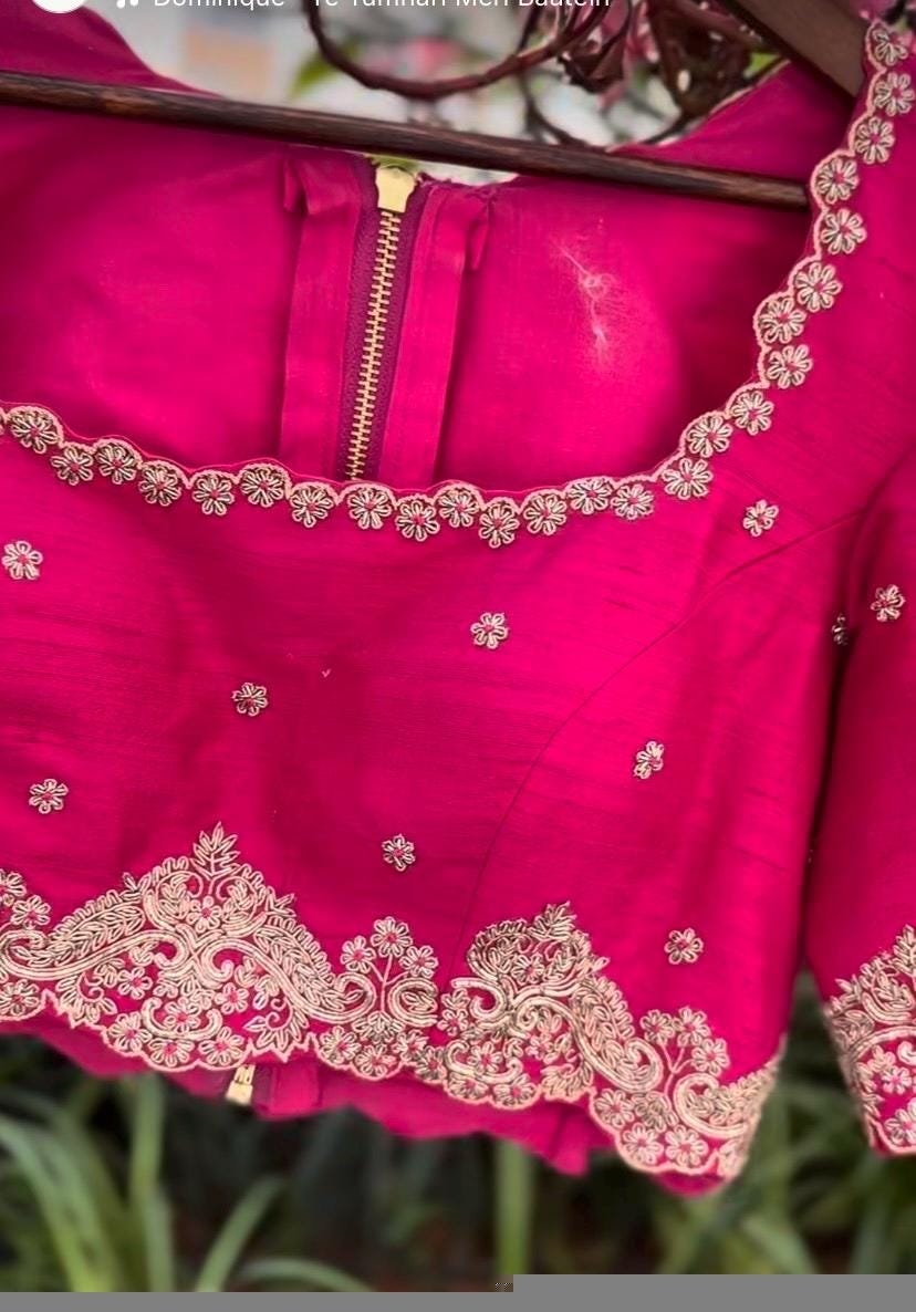 pure silk hand embroidery blouse/pink maggam blouse/silk zardosi blouse/hand embroidered blouse/ready made blouse zardosi/handwork blouse