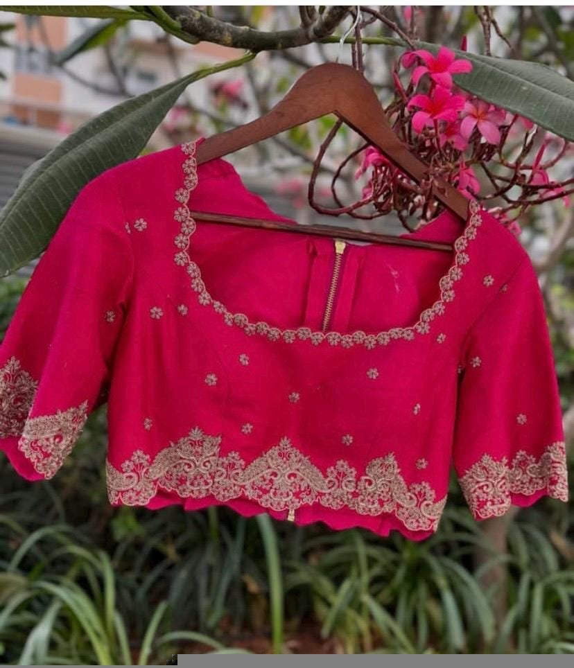 pure silk hand embroidery blouse/pink maggam blouse/silk zardosi blouse/hand embroidered blouse/ready made blouse zardosi/handwork blouse
