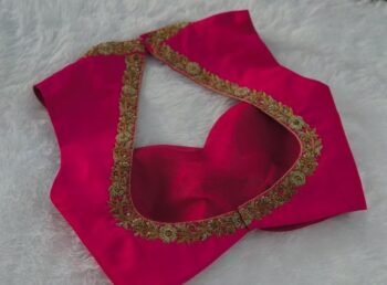 Pink Silk Saree Blouse: Hand Embroidered Zardosi Maggam Work