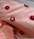 pure silk hand embroidery blouse/peach maggam blouse/peach hand embroidered blouse/peach ready made blouse zardosi/peach multicolor blouse