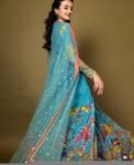 Hand-Painted Kalamkari Anarkali Dress with Dupatta: Blue Silk Embroidered Gown