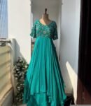 Sea Green Anarkali Dress: Hand Embroidered Indian Gown