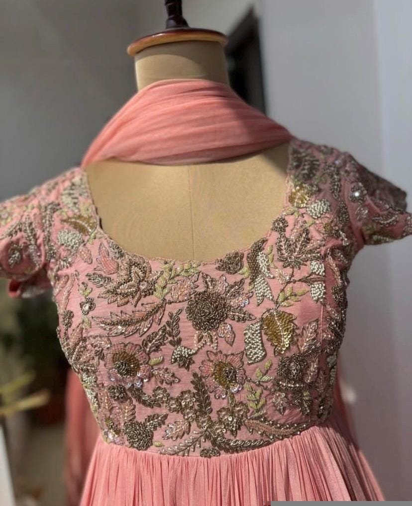 Pink Anarkali Suit: Hand Embroidered Zardosi Indian Dress