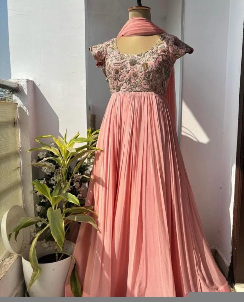 Pink Anarkali Suit: Hand Embroidered Zardosi Indian Dress