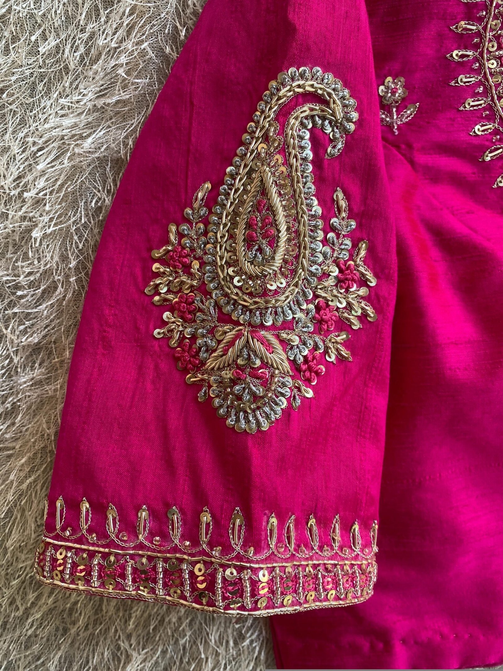 pure silk hand embroidery blouse/reddish pink maggam blouse /raw silk zardosi blouse/hand embroidered blouse /red ready made blouse zardosi