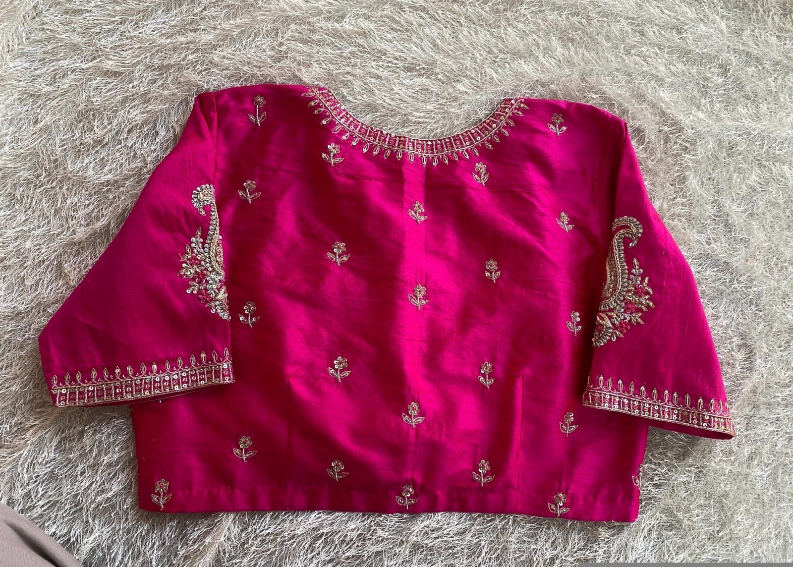 pure silk hand embroidery blouse/reddish pink maggam blouse /raw silk zardosi blouse/hand embroidered blouse /red ready made blouse zardosi