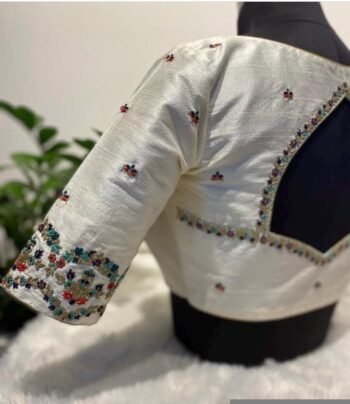 pure silk hand embroidery blouse/modern saree maggam blouse/cream zardosi blouse/multi hand embroidered blouse/off white ready made blouse