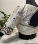 pure silk hand embroidery blouse/modern saree maggam blouse/cream zardosi blouse/multi hand embroidered blouse/off white ready made blouse