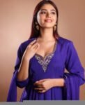 Hand embroidered Anarkali with dupatta/purple anarkali suit set/chinnon silk anarkali dupatta USA/Indian dresses/anarkali dress with dupatta