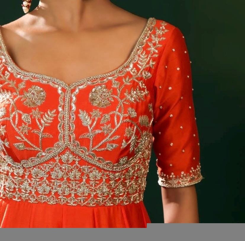 Orange Anarkali suit usa/anarkali red kurta full sleeve/orange elbow sleeve anarkali/orange dress anarkali/Indian dresses/orange anarkali