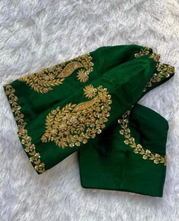 pure silk hand embroidery blouse/short sleeve maggam blouse/raw silk zardosi blouse/hand embroidered blouse/green ready made blouse zardosi