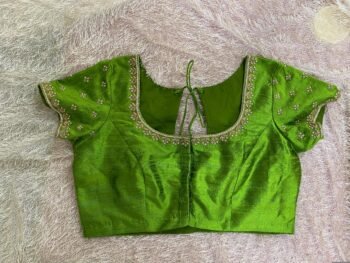 pure silk hand embroidery blouse  green saree maggam blouse /raw silk zardosi blouse /hand embroidered blouse/ready made blouse zardosi