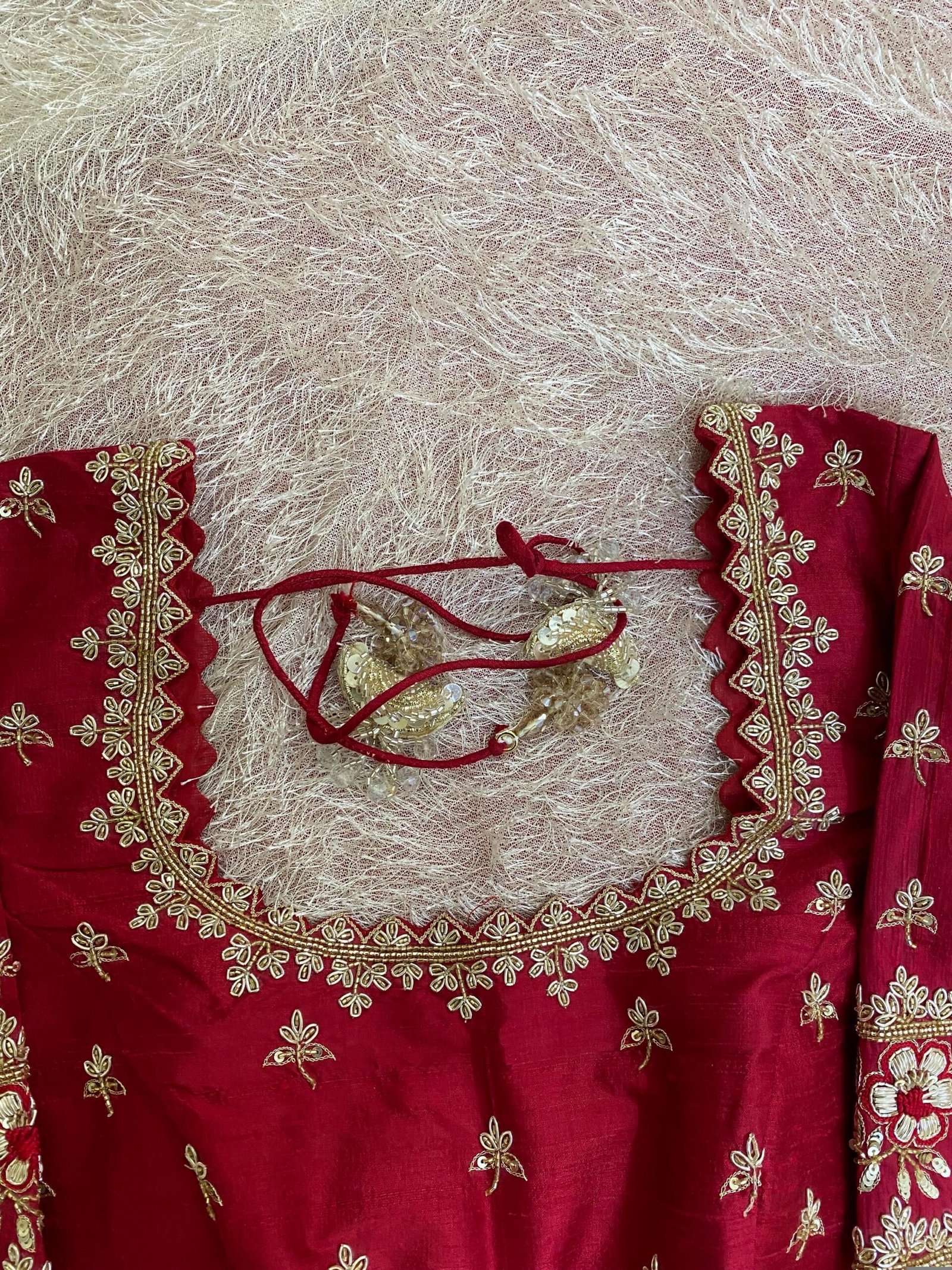 Hand Embroidered Pure Silk Blouse: Red Zardosi Maggam Saree Blouse