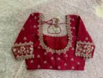 Hand Embroidered Pure Silk Blouse: Red Zardosi Maggam Saree Blouse