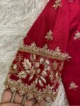 Hand Embroidered Pure Silk Blouse: Red Zardosi Maggam Saree Blouse