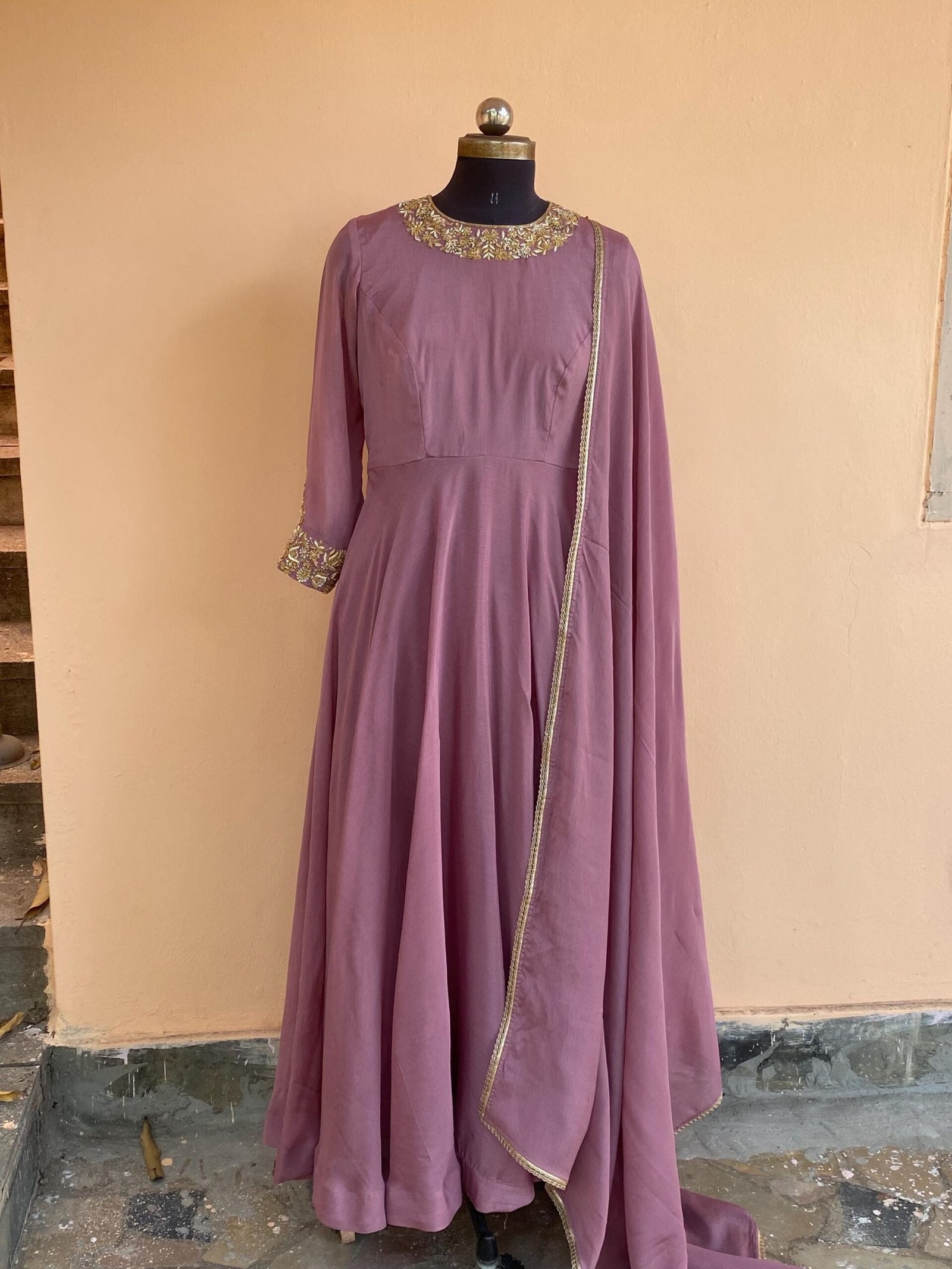 Hand embroidered Anarkali with dupatta/muave anarkali suit set/chinnon silk anarkali dupatta USA/Indian dresses/anarkali dress with dupatta