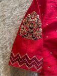 pure silk hand embroidery blouse/reddish pink maggam blouse /raw silk zardosi blouse/hand embroidered blouse /red ready made blouse zardosi