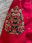 pure silk hand embroidery blouse/reddish pink maggam blouse /raw silk zardosi blouse/hand embroidered blouse /red ready made blouse zardosi