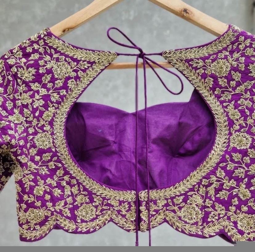 pure silk hand embroidery bridal blouse/ maggam blouse/purple bridal zardosi blouse/hand embroidered blouse/heavy embroidery wedding blouse
